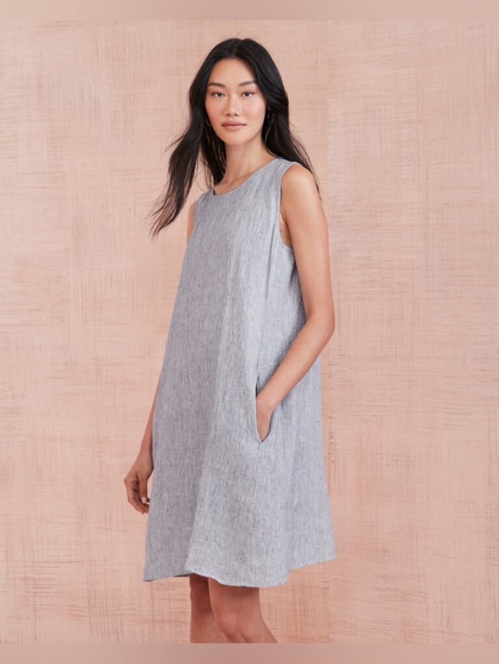 EILEEN FISHER Textured Organic-Linen Sleeveless Dress Sleeveless Size 1X